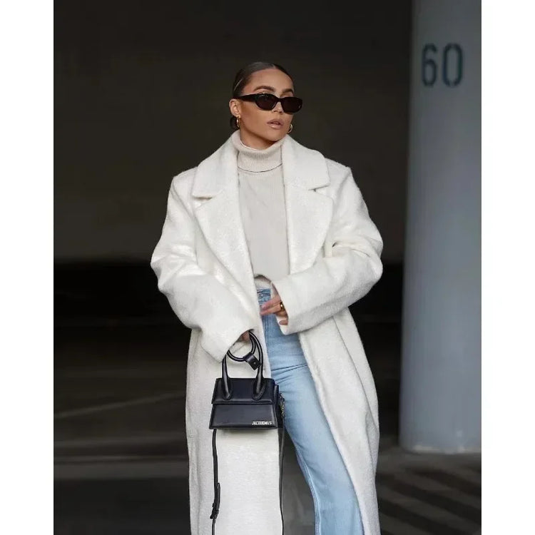 Blends Coats Autumn Casual Fashion Lace Up Trend Warm Jacket Long-Sleeved Lapel Coats Women&