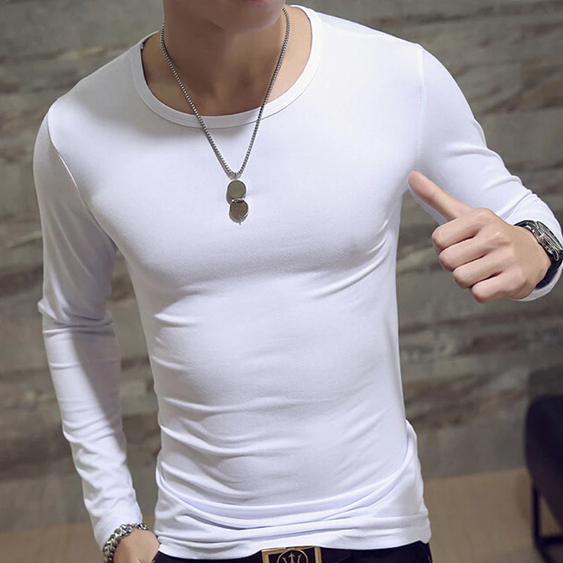 Turtleneck For Men Solid Color Slim Elastic Thin Pullover Spring Autumn Underwear Turtleneck Men Knitting Blouse Base Tshirt Top