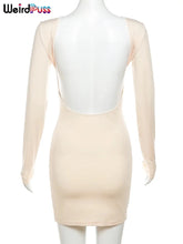Weird Puss Sheath Backless Women Dress Full Sleeve Sexy Solid Autumn Fashion Slim Bag Hip Bodycon Ladies Eveing Party Prom Robe - MyEmpired