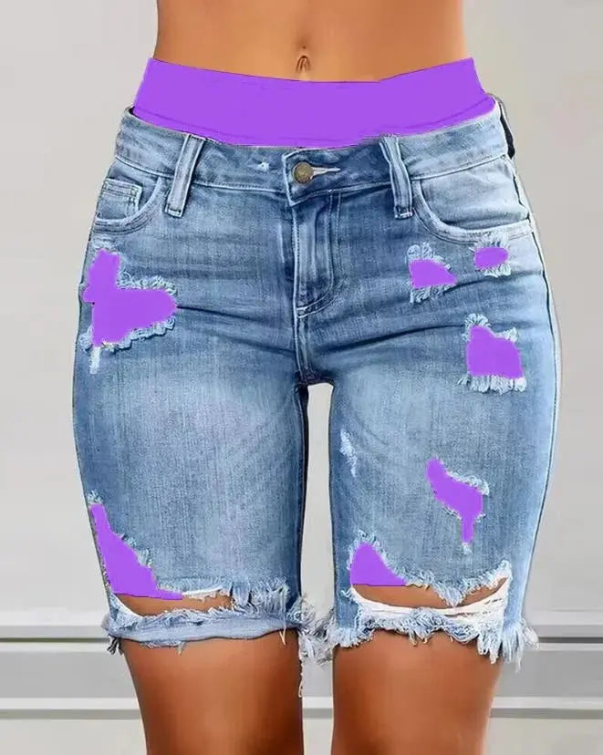 Ripped 2-In-1 Denim Skinny Shorts - MyEmpired