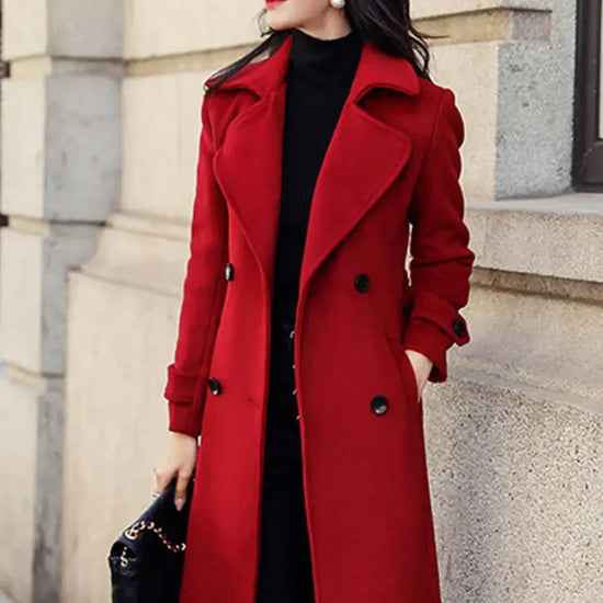 Thermal Winter Overcoat Women Business Mid-calf Length Jacket Formal Wool Blends Double-breasted Coat Thick - MyEmpired