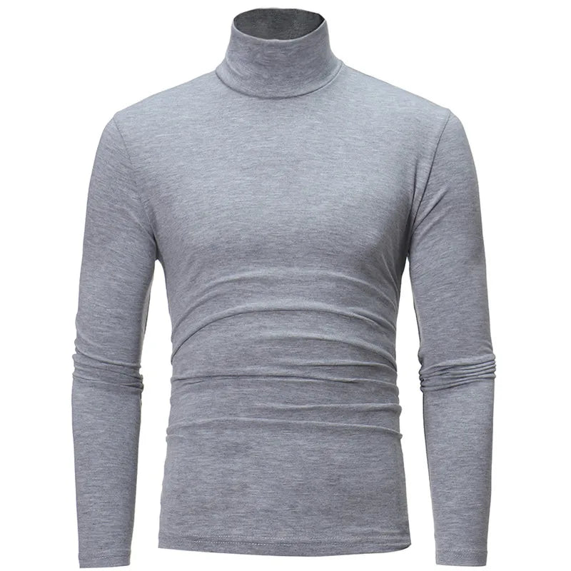 Turtleneck For Men Solid Color Slim Elastic Thin Pullover Spring Autumn Underwear Turtleneck Men Knitting Blouse Base Tshirt Top