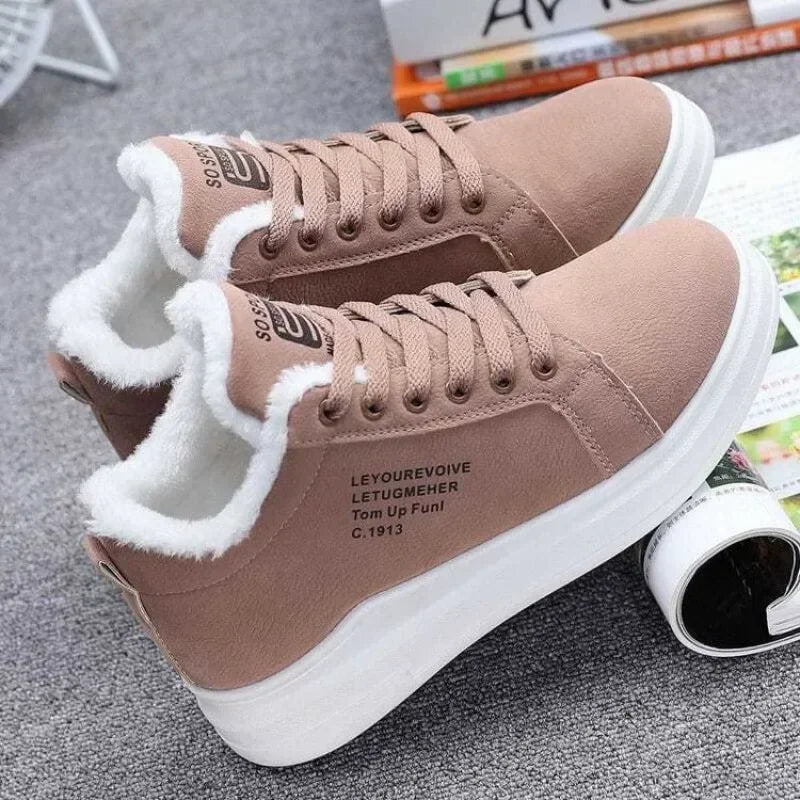 2024 Winter Women Ankle Boots Woman Warm Plush Vulcanized Shoes Casual  Walking Sneakers Female Flats Lace-up Ladies Snow Shoes