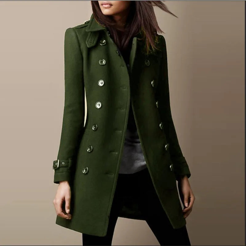 Winter Coat Female Wool Blends Casual Versatile Solid Long Trench Outerwears Vintage V-Neck Full Sleeves Ladies Winter Overcoats - MyEmpired