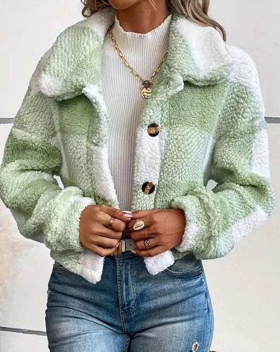 Fall Clothes 2024 Women Winter Sale Plaid Pattern Turn-Down Collar Button Coat Women Clothing - MyEmpired