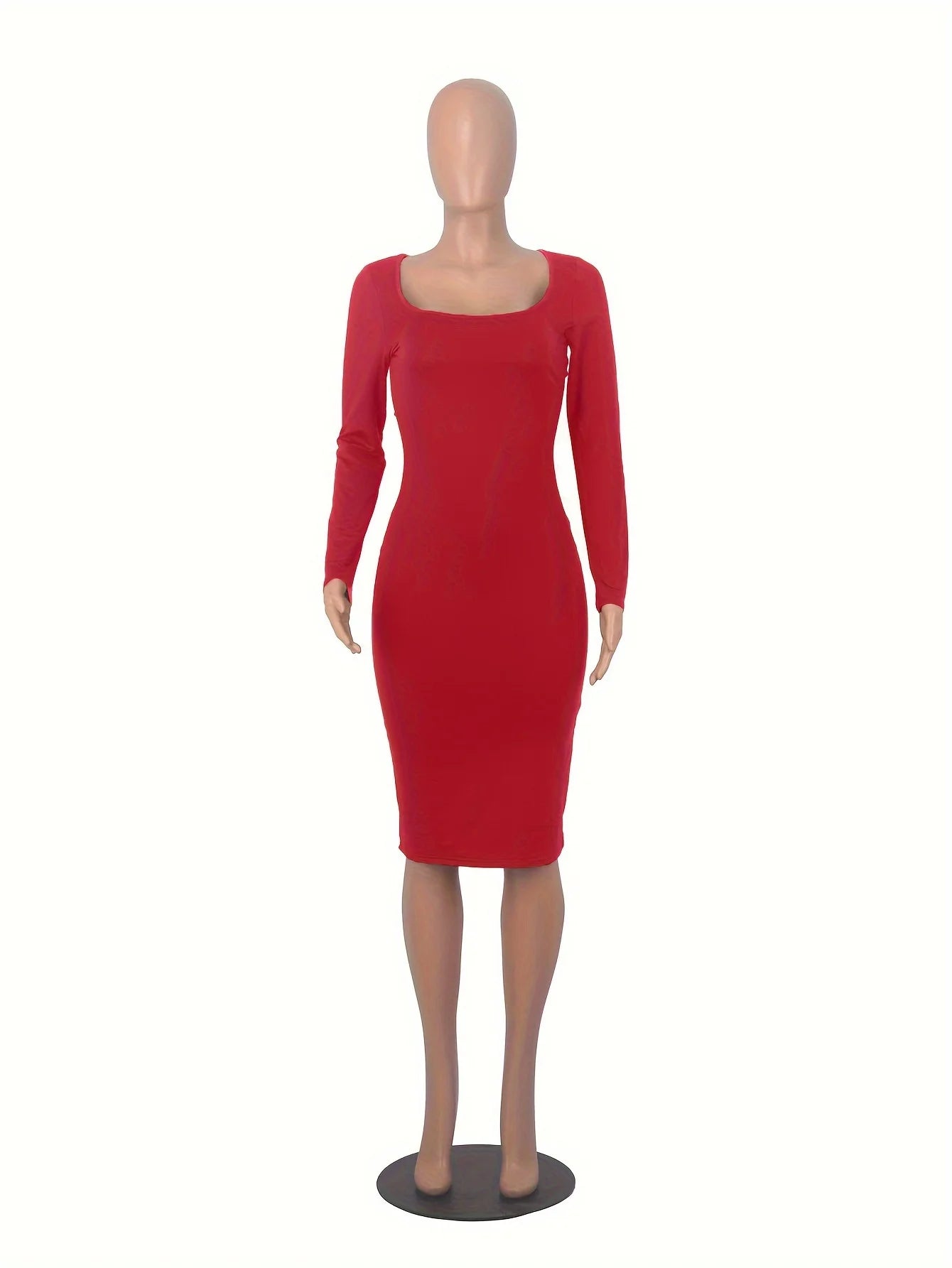 Womens Long Sleeve U-Neck Party Bodycon Midi Jumper Dress Stretch Winter Dresses