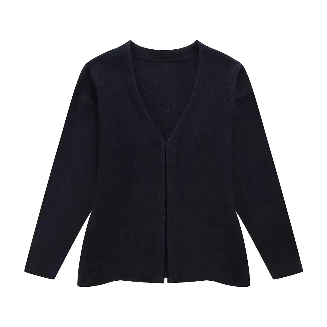 TRAFZA 2024 Spring Summer Sexy Solid Knitted Women Suits Fashion Nightclub V Neck Single Breasted Shirts+Chic Mini Pencil Skirts - MyEmpired