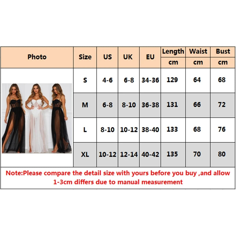 Womens Sexy See Through Perspective Mesh Sleeveless Backless Party Long Dress Chiffon Beach Split  Dress