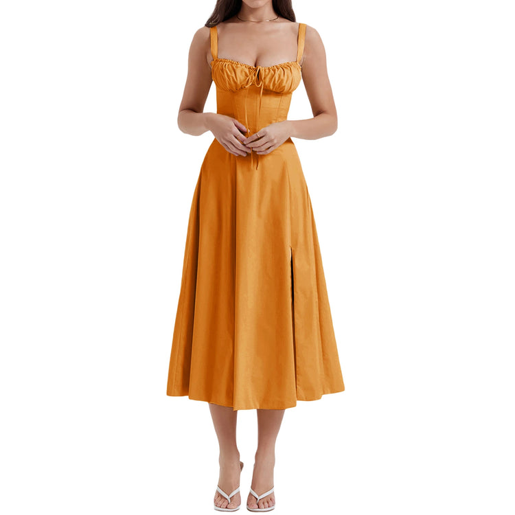 Women y2k Square Neck Lace Trim Boho Long Maxi Dress Floral Sleeveless Low Cut Split Side Bodycon Corset Sundress Streetwear - MyEmpired