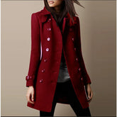 Winter Coat Female Wool Blends Casual Versatile Solid Long Trench Outerwears Vintage V-Neck Full Sleeves Ladies Winter Overcoats - MyEmpired