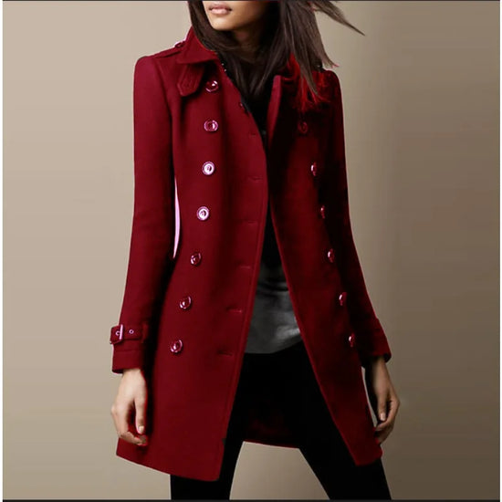 Winter Coat Female Wool Blends Casual Versatile Solid Long Trench Outerwears Vintage V-Neck Full Sleeves Ladies Winter Overcoats - MyEmpired