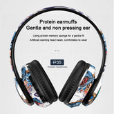 Graffiti Foldable Bluetooth Headphones Llluminated Wireless Noise Canceling Bass Headset Game Earphone With Mic For Kids Gifts - MyEmpired