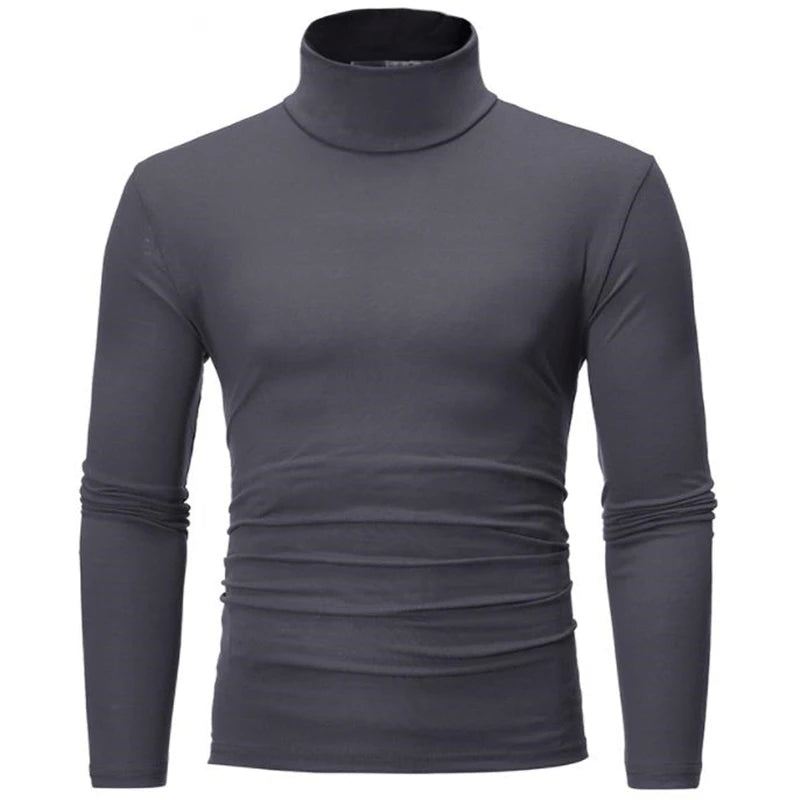 Turtleneck For Men Solid Color Slim Elastic Thin Pullover Spring Autumn Underwear Turtleneck Men Knitting Blouse Base Tshirt Top