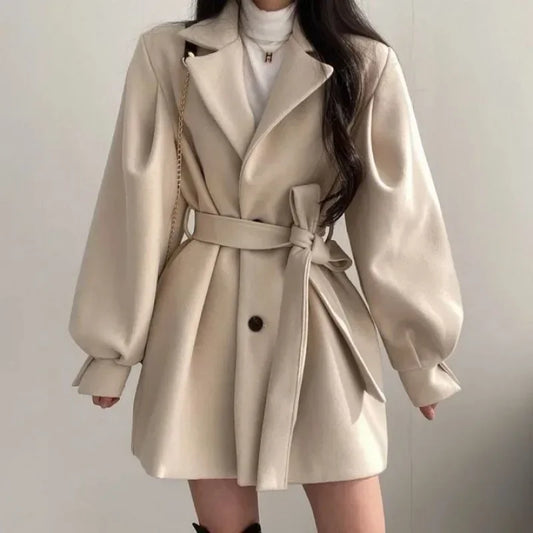 New Arrival Korean Style Chicautumn/winter Loose-fit Women's Woolen Jacket Medium-length Petite Collar Wool Blends Coat