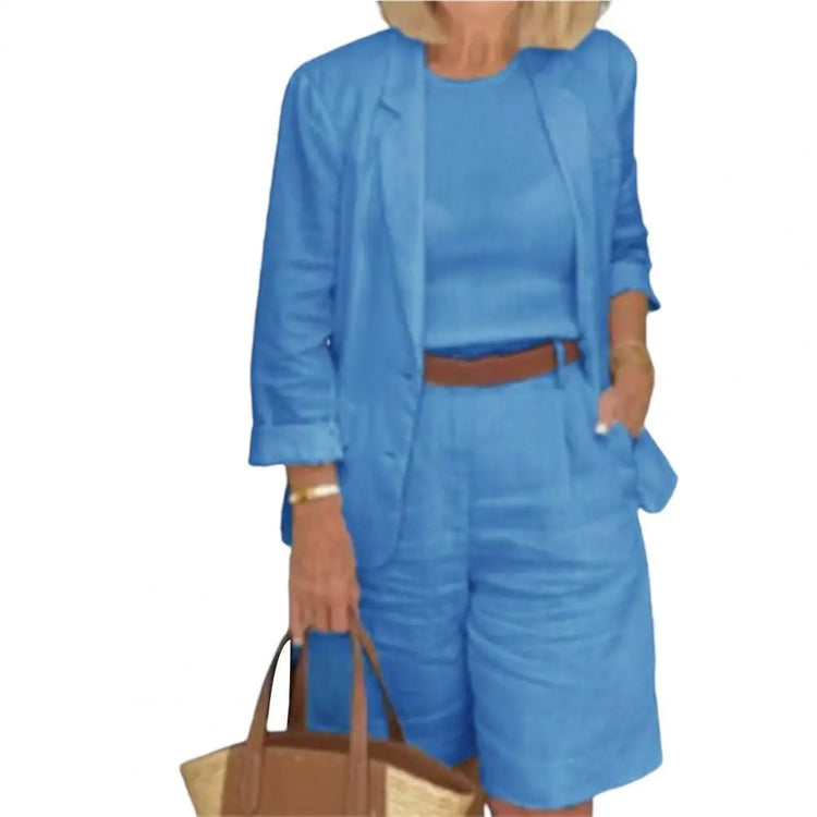 Cotton Linen Temperament Blazer Shorts Women&