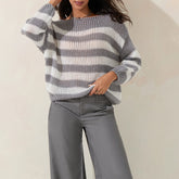 Women Striped Knit Sweaters 2024 Oversized Fall Winter Drop Shoulder Color Block Long Sleeve Loose Fit Pullover Tops D16 - MyEmpired