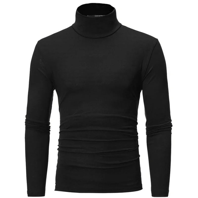 Turtleneck For Men Solid Color Slim Elastic Thin Pullover Spring Autumn Underwear Turtleneck Men Knitting Blouse Base Tshirt Top