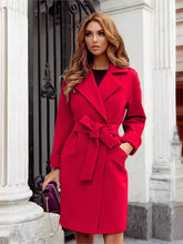 Temperament Elegant Slim Woolen Coat Women Fashion Solid Color Lapel Leace-up Bodycon Midi Woolen Coats Female Autumn Winter New - MyEmpired