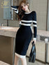 H Han Queen 2023 Autumn Winter Office Pencil Knitted Dress Women Bottoming Sheath Dresses Fashion Color Bodycon Casual Vestidos - MyEmpired