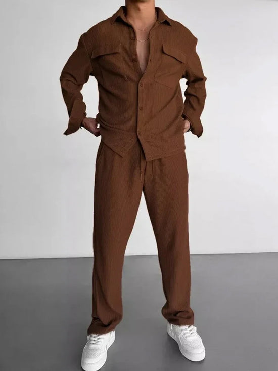 2025 Spring Casual Mens Two Piece Suits Streetwear Men Vintage Solid Color Lapel Corduroy Jacket and Pants Outfits Mens Clothing - MyEmpired