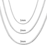 45-60cm Silver Color 1MM/2MM/3MM solid Snake Chain Necklace - MyEmpired