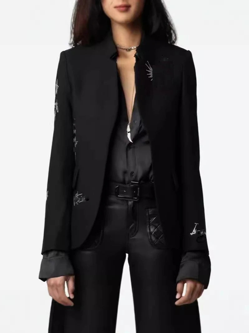 Cross-border e-commerce winnerz's 25 Sassy Commuter Structured Simple Atmosphere Heart Pattern Notch Lapel Blazer