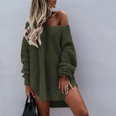 Women Oversize Sweater Solid Color Drop Shoulder Long Sleeves Long Sweater New Knitting V Neck Fashion Sexy Sweater Autumn - MyEmpired