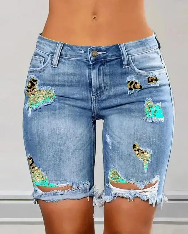 Ripped 2-In-1 Denim Skinny Shorts - MyEmpired