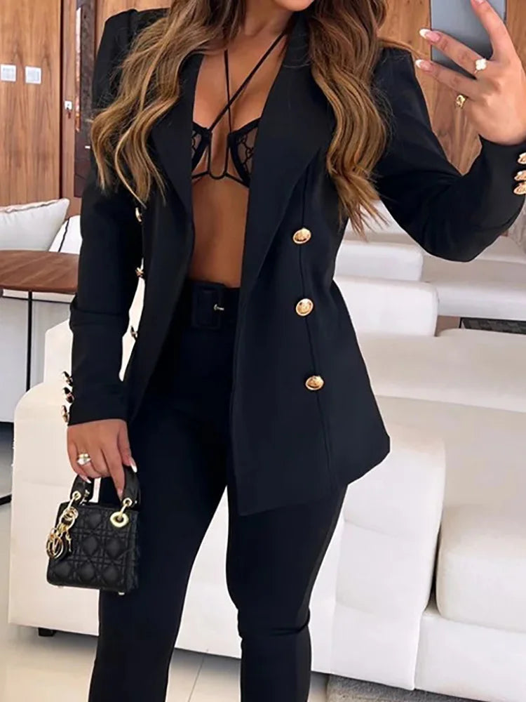 Office Lady Solid Patchwork Blazers - MyEmpired