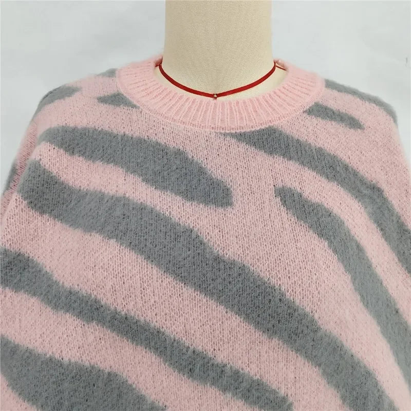 2024 Winter New Fashion Personalized Zebra Knitted Warm Pullover Sweater Plus Size Women  Crewneck Sweater for Women Pullovers