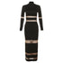 Patchwork Bodycon Sexy Midi Dress For Women 2023 Autumn Winter New Turtleneck Long Sleeve Club Party Sexy Dress Elegant - MyEmpired