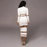 Patchwork Bodycon Sexy Midi Dress For Women 2023 Autumn Winter New Turtleneck Long Sleeve Club Party Sexy Dress Elegant - MyEmpired