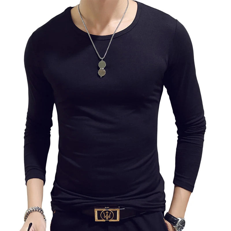 Turtleneck For Men Solid Color Slim Elastic Thin Pullover Spring Autumn Underwear Turtleneck Men Knitting Blouse Base Tshirt Top