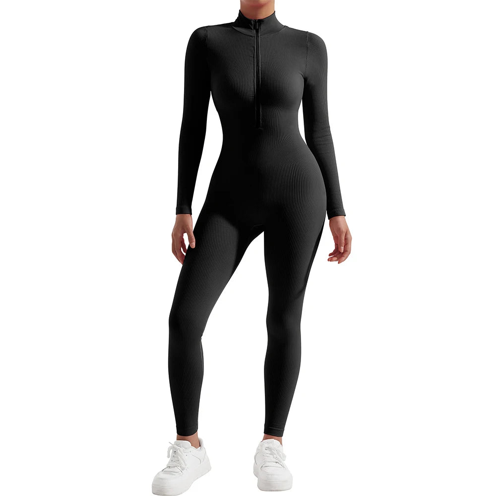 Bodycon Slim Jumpsuit For Women‘s Clothing Zipper Casual Brown Fitness Rompers Autumn 2024 Playsuit Activity Streetwear Overall - MyEmpired