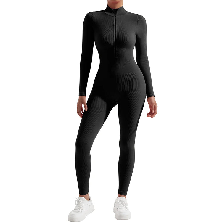 Bodycon Slim Jumpsuit For Women‘s Clothing Zipper Casual Brown Fitness Rompers Autumn 2024 Playsuit Activity Streetwear Overall - MyEmpired