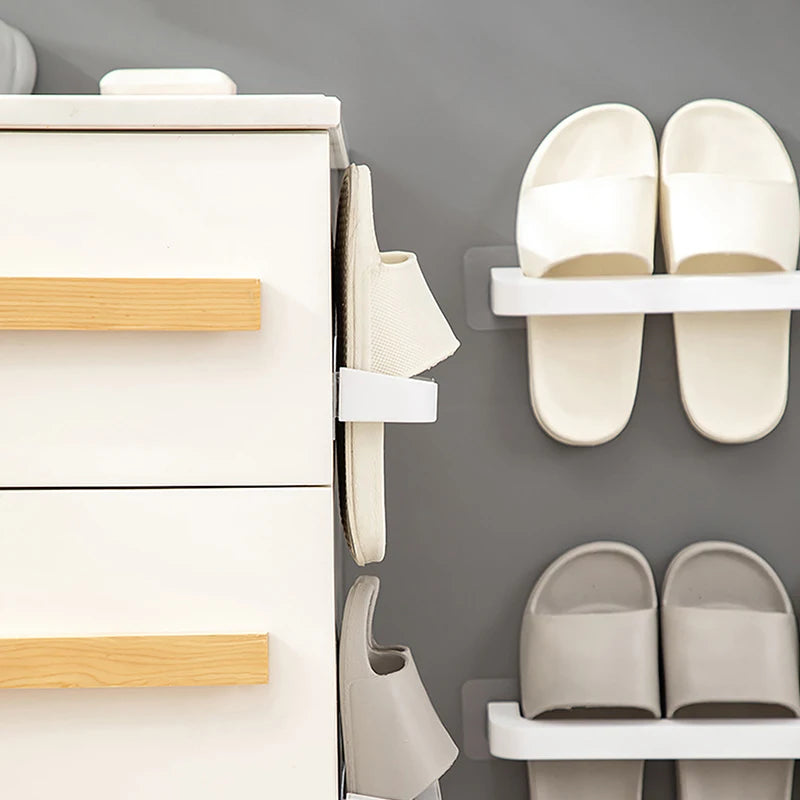Bathroom Slipper Shelf Punch Free Wall Mounted Shoes - MyEmpired