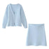 TRAFZA 2024 Spring Summer Sexy Solid Knitted Women Suits Fashion Nightclub V Neck Single Breasted Shirts+Chic Mini Pencil Skirts - MyEmpired