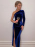 Women Elegant Long Sleeve Party Evening Velvet Bodycon Split Pencil Midi Dress Spring Autumn Clothes - MyEmpired