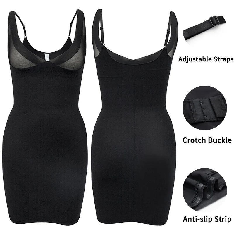 Women's Full Slip Adjustable Spaghetti Strap Camis Mini Dress Deep V Neck Underbust Push Up Breast Underdress Smooth Body Shaper