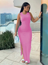 Mandylandy Long Bodycon Sexy Dress Women Sleeveless Round-Neck High Waist Dresses Solid Color High Waist Sheath Sexy Dresses - MyEmpired