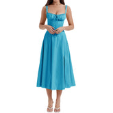 Women y2k Square Neck Lace Trim Boho Long Maxi Dress Floral Sleeveless Low Cut Split Side Bodycon Corset Sundress Streetwear - MyEmpired
