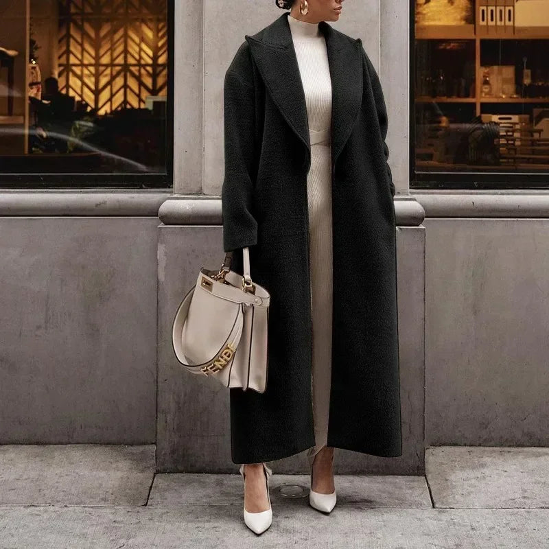 Blends Coats Autumn Casual Fashion Lace Up Trend Warm Jacket Long-Sleeved Lapel Coats Women&