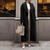 Blends Coats Autumn Casual Fashion Lace Up Trend Warm Jacket Long-Sleeved Lapel Coats Women&