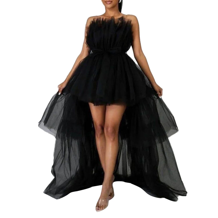 Elegant Mesh Tulle Wedding Party Dress for Women Strapless Off Shoulder High Waist Evening Gowns Formal Occasion Prom Dresses - MyEmpired