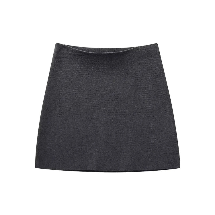 TRAFZA 2024 Spring Summer Sexy Solid Knitted Women Suits Fashion Nightclub V Neck Single Breasted Shirts+Chic Mini Pencil Skirts - MyEmpired