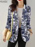Women Autumn Blazer Retro Printed Coats Casual Long Sleeve Floral Outerwear ZANZEA Female Single Button Lapel Jackets Oversize - MyEmpired