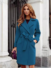 Temperament Elegant Slim Woolen Coat Women Fashion Solid Color Lapel Leace-up Bodycon Midi Woolen Coats Female Autumn Winter New - MyEmpired