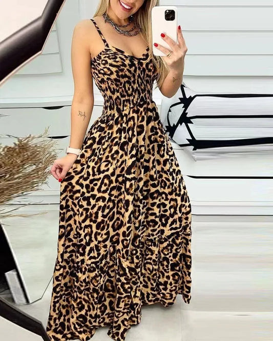 Vestidos Largos Leopard Print T-shirt Dress, Sexy Temperament Long Dress, Elegant, Summer, 2024 Elegant And Sexy Women Clothing