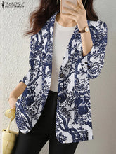 Women Autumn Blazer Retro Printed Coats Casual Long Sleeve Floral Outerwear ZANZEA Female Single Button Lapel Jackets Oversize - MyEmpired