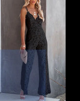 Elegant Lace V Neck Sleeveless Open Back Jumpsuit Spaghetti Strap High Waisted Long Wide Leg Pants Jumpsuit Women Sexy Overalls - MyEmpired